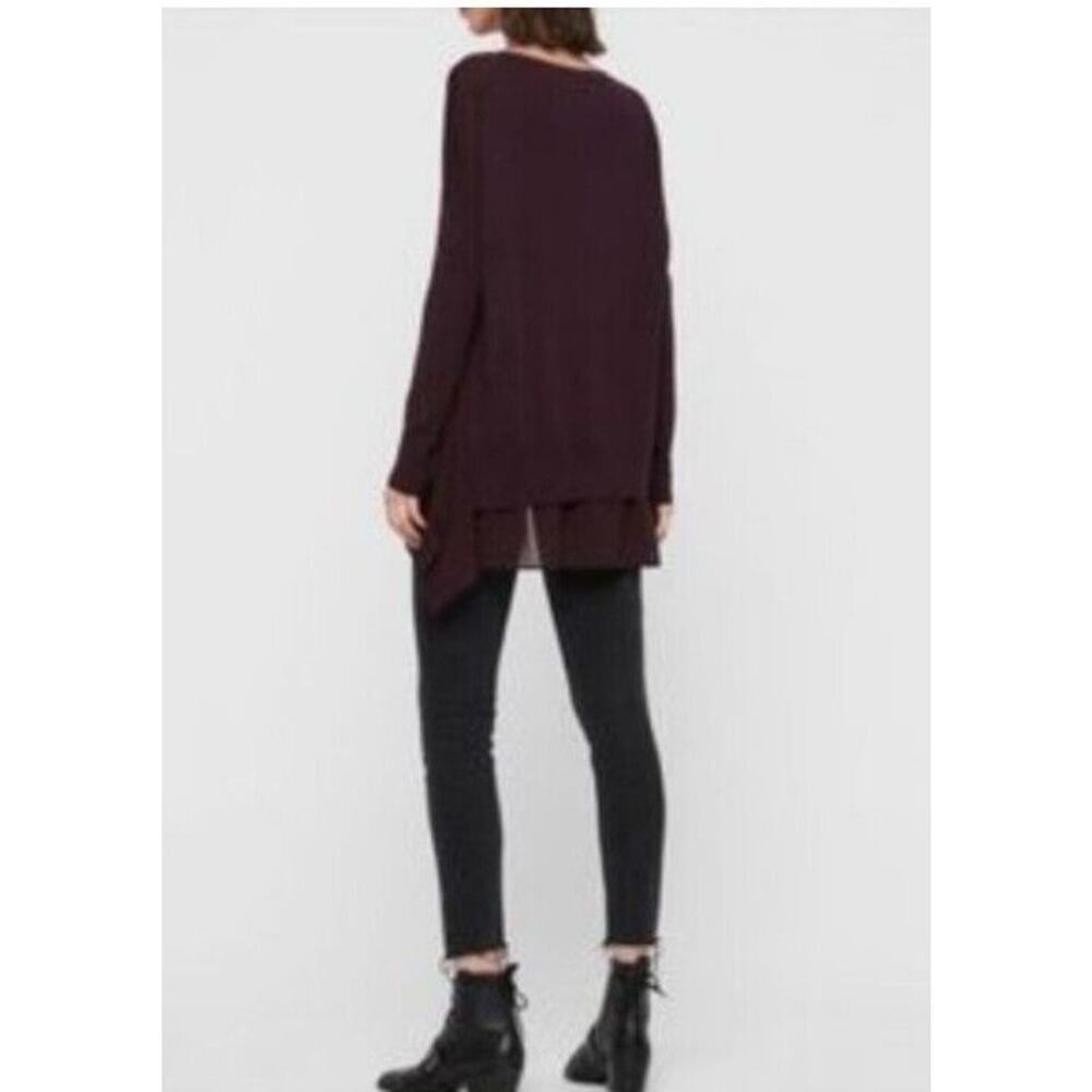 All Saints Sweater Womens Large Libby Crew Neck 100% Merino Wool Purple High Low - Picture 3 of 12